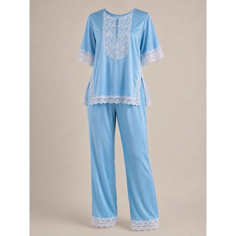 Vintage Dara Jane Lingerie Pajama Set Lace Pants Top Satin Coquette Fairy Trad L